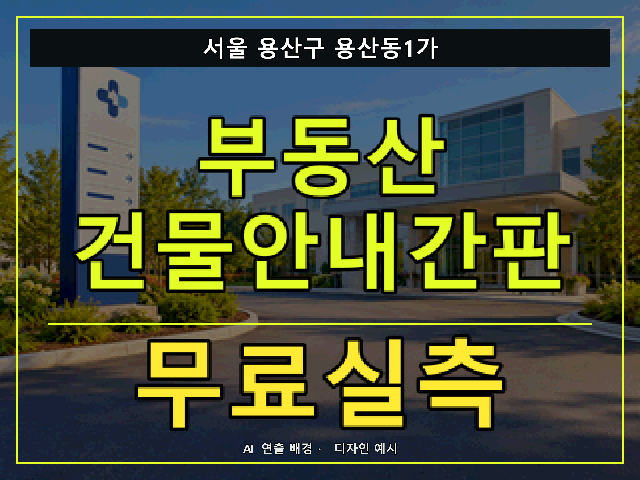 서울 용산구 용산동1가 부동산 건물안내간판 무료실측 안내 썸네일 · AI 연출 배경