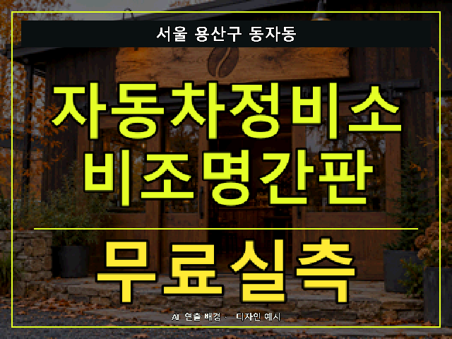 서울 용산구 동자동 자동차정비소 비조명간판 무료실측 안내 썸네일 · AI 연출 배경