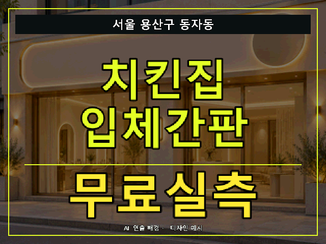서울 용산구 동자동 치킨집 입체간판 무료실측 안내 썸네일 · AI 연출 배경