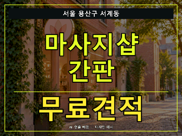 서울 용산구 서계동 마사지샵 간판 무료견적 안내 썸네일 · AI 연출 배경