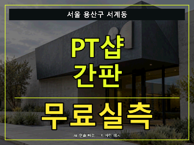 서울 용산구 서계동 PT샵 간판 무료실측 안내 썸네일 · AI 연출 배경