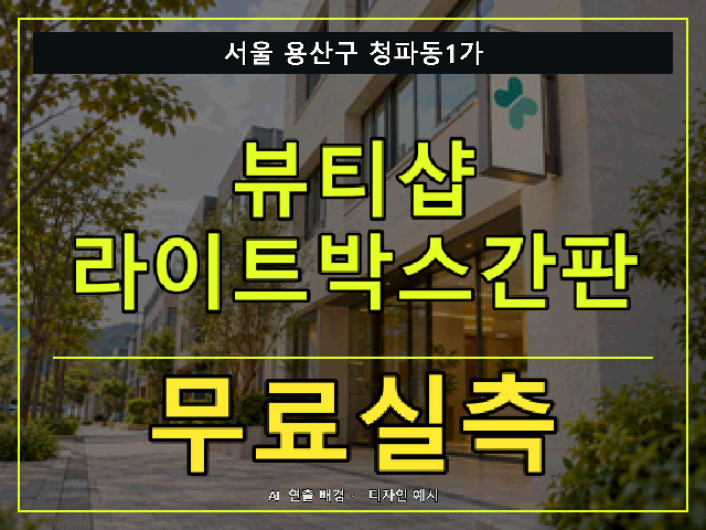 서울 용산구 청파동1가 뷰티샵 라이트박스간판 무료실측 안내 썸네일 · AI 연출 배경