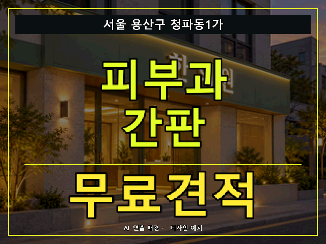 서울 용산구 청파동1가 피부과 간판 무료견적 안내 썸네일 · AI 연출 배경