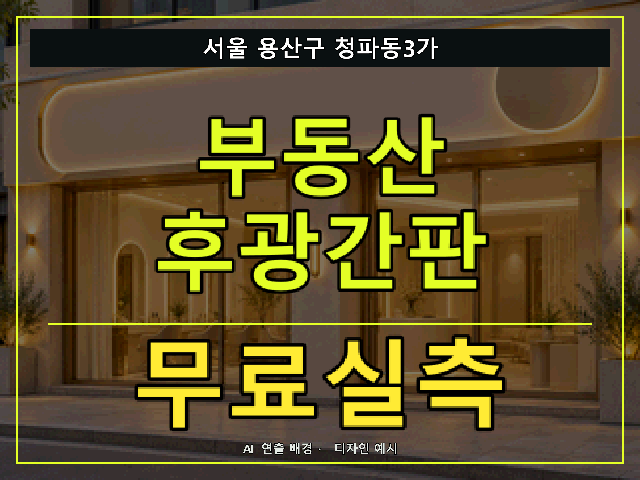 서울 용산구 청파동3가 부동산 후광간판 무료실측 안내 썸네일 · AI 연출 배경