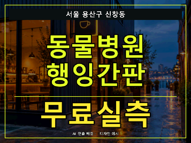 서울 용산구 신창동 동물병원 행잉간판 무료실측 안내 썸네일 · AI 연출 배경