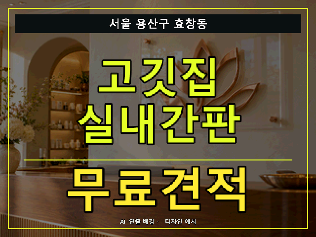 서울 용산구 효창동 고깃집 실내간판 무료견적 안내 썸네일 · AI 연출 배경