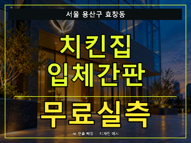 서울 용산구 효창동 치킨집 입체간판 무료실측 안내 썸네일 · AI 연출 배경