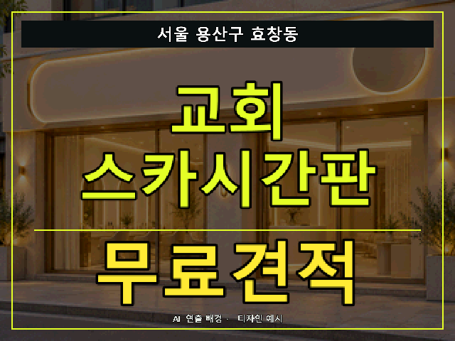 서울 용산구 효창동 교회 스카시간판 무료견적 안내 썸네일 · AI 연출 배경
