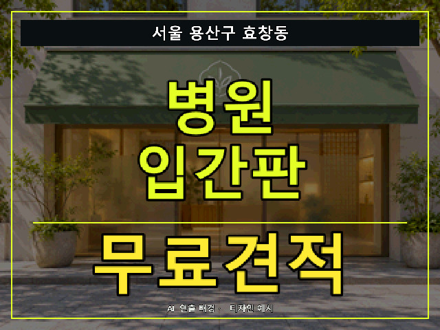 서울 용산구 효창동 병원 입간판 무료견적 안내 썸네일 · AI 연출 배경