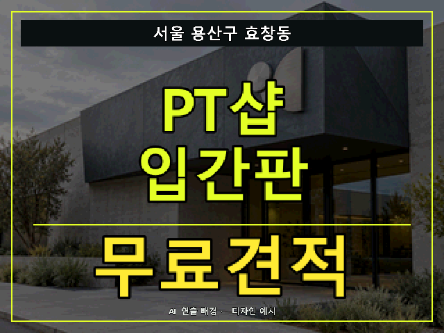 서울 용산구 효창동 PT샵 입간판 무료견적 안내 썸네일 · AI 연출 배경