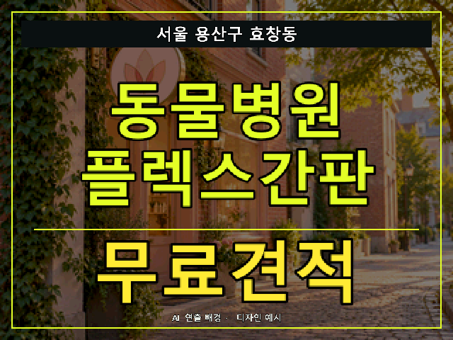 서울 용산구 효창동 동물병원 플렉스간판 무료견적 안내 썸네일 · AI 연출 배경