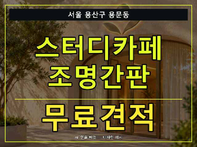 서울 용산구 용문동 스터디카페 조명간판 무료견적 안내 썸네일 · AI 연출 배경
