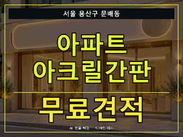 서울 용산구 문배동 아파트 아크릴간판 무료견적 안내 썸네일 · AI 연출 배경