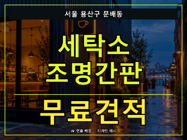 서울 용산구 문배동 세탁소 조명간판 무료견적 안내 썸네일 · AI 연출 배경