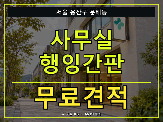 서울 용산구 문배동 사무실 행잉간판 무료견적 안내 썸네일 · AI 연출 배경