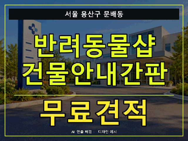 서울 용산구 문배동 반려동물샵 건물안내간판 무료견적 안내 썸네일 · AI 연출 배경