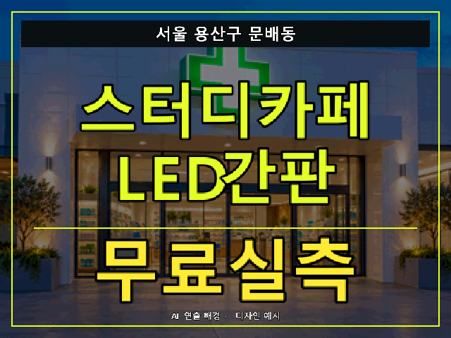 서울 용산구 문배동 스터디카페 LED간판 무료실측 안내 썸네일 · AI 연출 배경