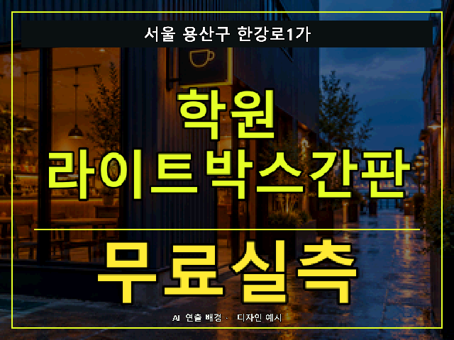 서울 용산구 한강로1가 학원 라이트박스간판 무료실측 안내 썸네일 · AI 연출 배경