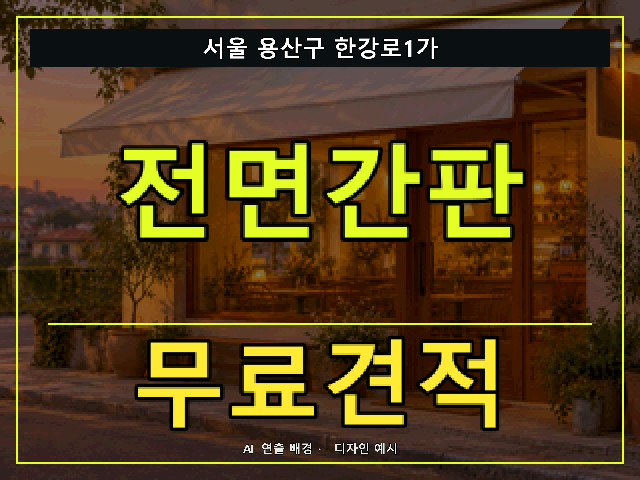 서울 용산구 한강로1가 전면간판 무료견적 안내 썸네일 · AI 연출 배경