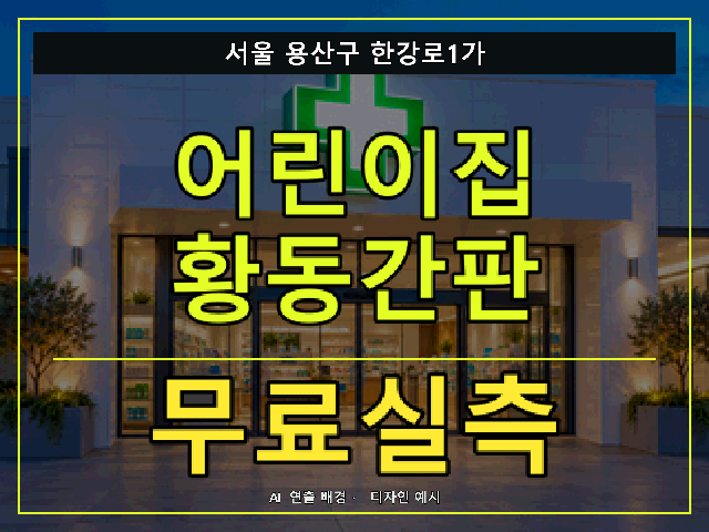 서울 용산구 한강로1가 어린이집 황동간판 무료실측 안내 썸네일 · AI 연출 배경