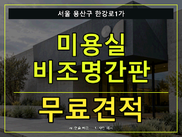 서울 용산구 한강로1가 미용실 비조명간판 무료견적 안내 썸네일 · AI 연출 배경