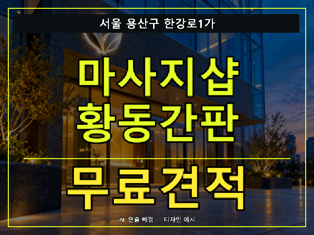 서울 용산구 한강로1가 마사지샵 황동간판 무료견적 안내 썸네일 · AI 연출 배경