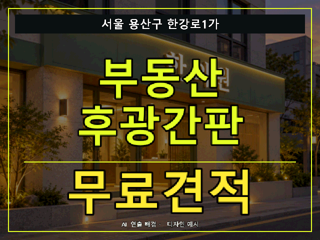 서울 용산구 한강로1가 부동산 후광간판 무료견적 안내 썸네일 · AI 연출 배경