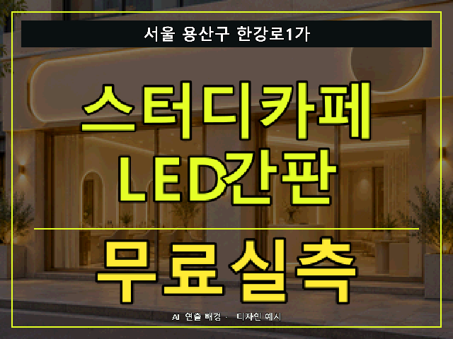 서울 용산구 한강로1가 스터디카페 LED간판 무료실측 안내 썸네일 · AI 연출 배경