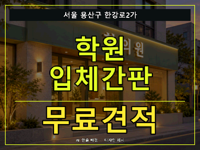 서울 용산구 한강로2가 학원 입체간판 무료견적 안내 썸네일 · AI 연출 배경