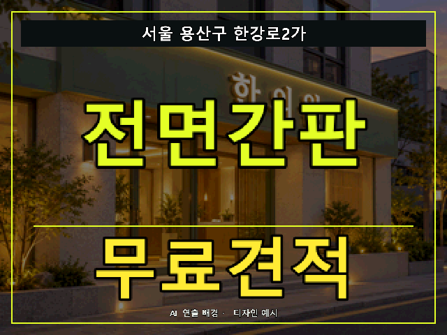 서울 용산구 한강로2가 전면간판 무료견적 안내 썸네일 · AI 연출 배경