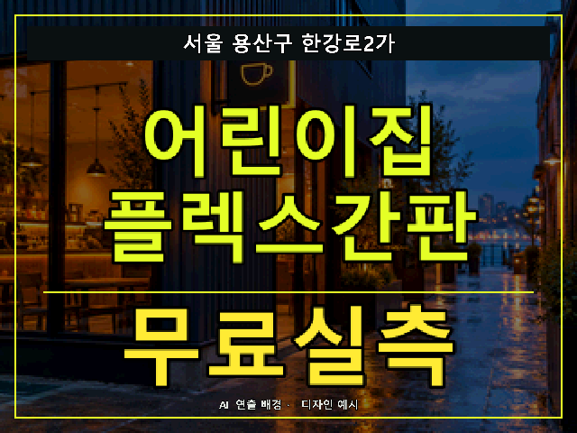서울 용산구 한강로2가 어린이집 플렉스간판 무료실측 안내 썸네일 · AI 연출 배경