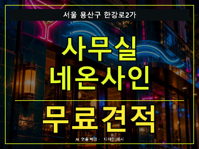 서울 용산구 한강로2가 사무실 네온사인 무료견적 안내 썸네일 · AI 연출 배경
