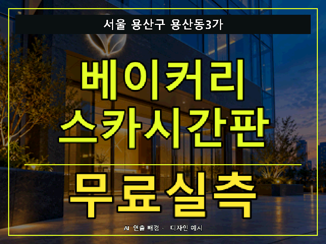 서울 용산구 용산동3가 베이커리 스카시간판 무료실측 안내 썸네일 · AI 연출 배경