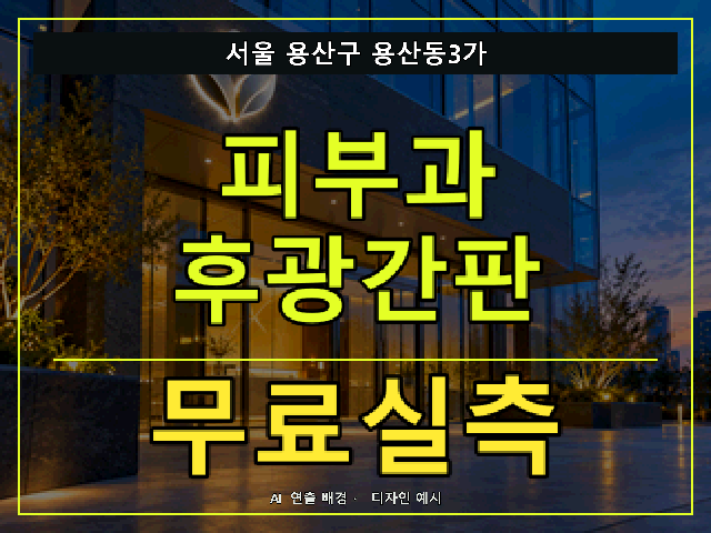 서울 용산구 용산동3가 피부과 후광간판 무료실측 안내 썸네일 · AI 연출 배경