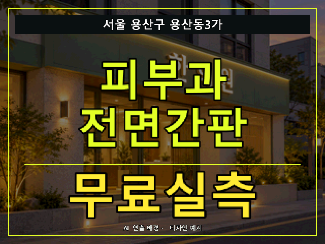 서울 용산구 용산동3가 피부과 전면간판 무료실측 안내 썸네일 · AI 연출 배경
