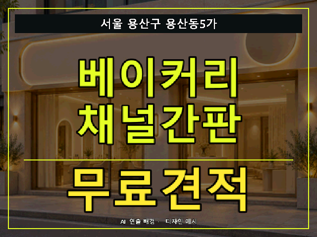 서울 용산구 용산동5가 베이커리 채널간판 무료견적 안내 썸네일 · AI 연출 배경