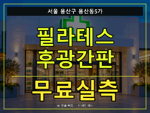 서울 용산구 용산동5가 필라테스 후광간판 무료실측 안내 썸네일 · AI 연출 배경