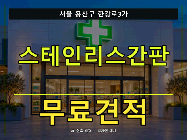 서울 용산구 한강로3가 스테인리스간판 무료견적 안내 썸네일 · AI 연출 배경