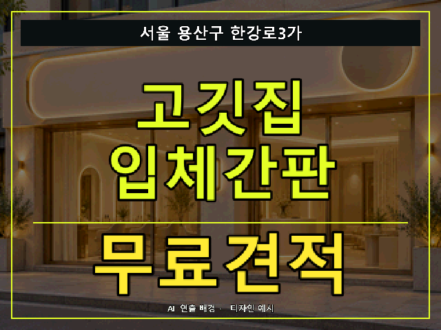 서울 용산구 한강로3가 고깃집 입체간판 무료견적 안내 썸네일 · AI 연출 배경