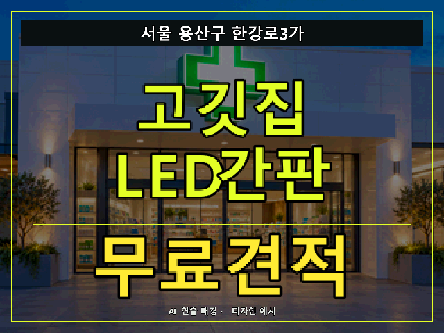 서울 용산구 한강로3가 고깃집 LED간판 무료견적 안내 썸네일 · AI 연출 배경