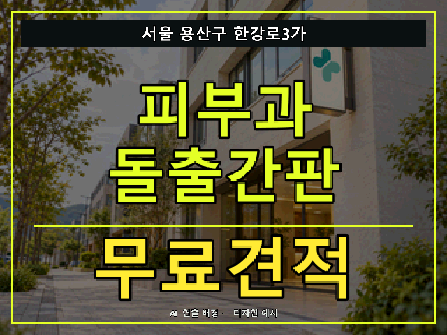 서울 용산구 한강로3가 피부과 돌출간판 무료견적 안내 썸네일 · AI 연출 배경