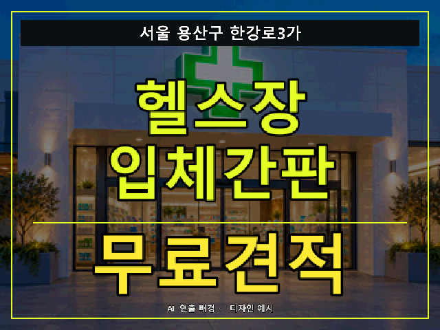 서울 용산구 한강로3가 헬스장 입체간판 무료견적 안내 썸네일 · AI 연출 배경