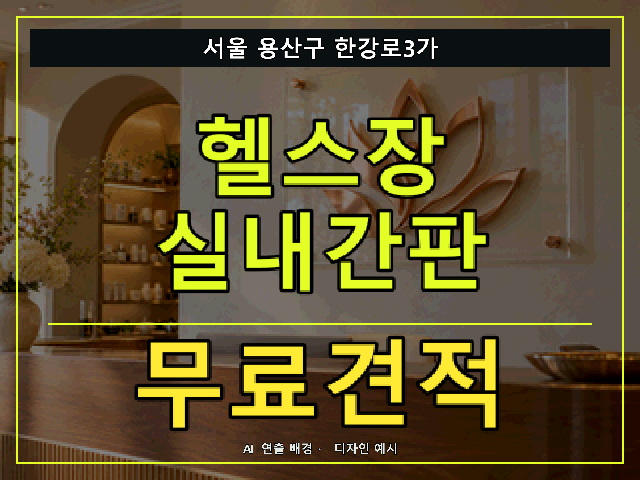 서울 용산구 한강로3가 헬스장 실내간판 무료견적 안내 썸네일 · AI 연출 배경