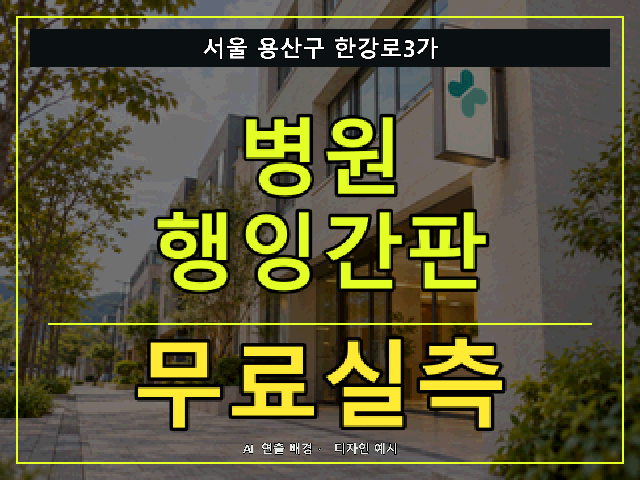서울 용산구 한강로3가 병원 행잉간판 무료실측 안내 썸네일 · AI 연출 배경