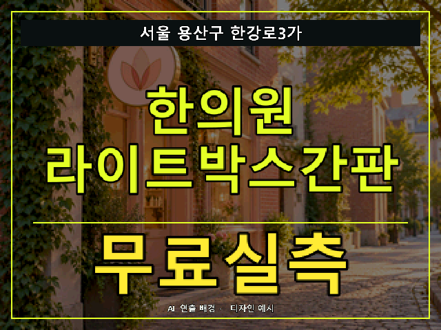 서울 용산구 한강로3가 한의원 라이트박스간판 무료실측 안내 썸네일 · AI 연출 배경