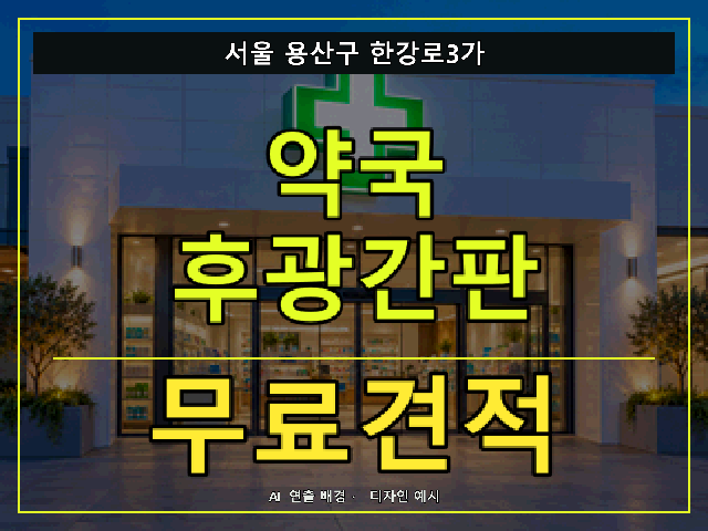 서울 용산구 한강로3가 약국 후광간판 무료견적 안내 썸네일 · AI 연출 배경