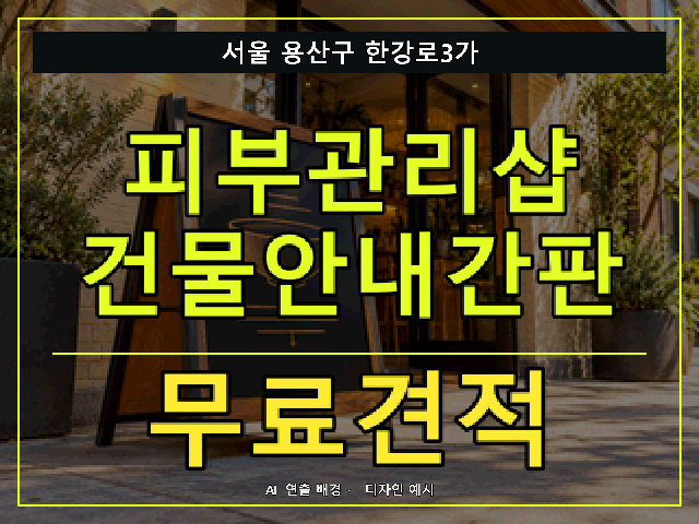 서울 용산구 한강로3가 피부관리샵 건물안내간판 무료견적 안내 썸네일 · AI 연출 배경