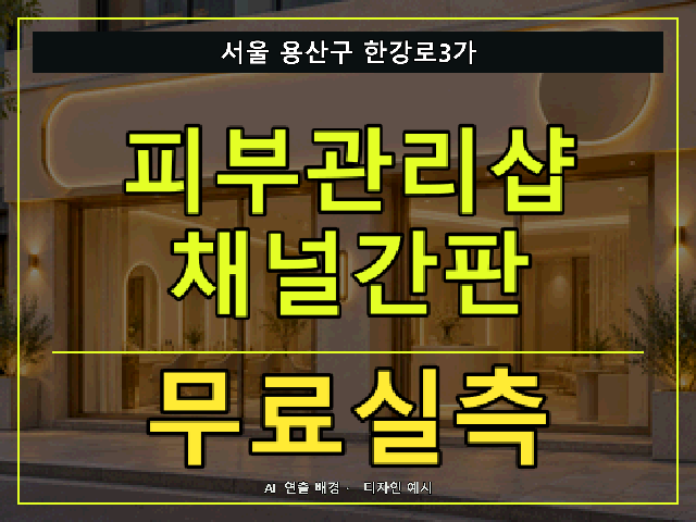 서울 용산구 한강로3가 피부관리샵 채널간판 무료실측 안내 썸네일 · AI 연출 배경