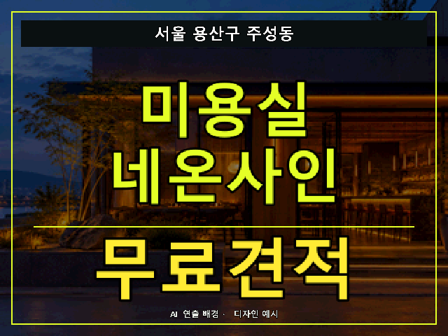 서울 용산구 주성동 미용실 네온사인 무료견적 안내 썸네일 · AI 연출 배경