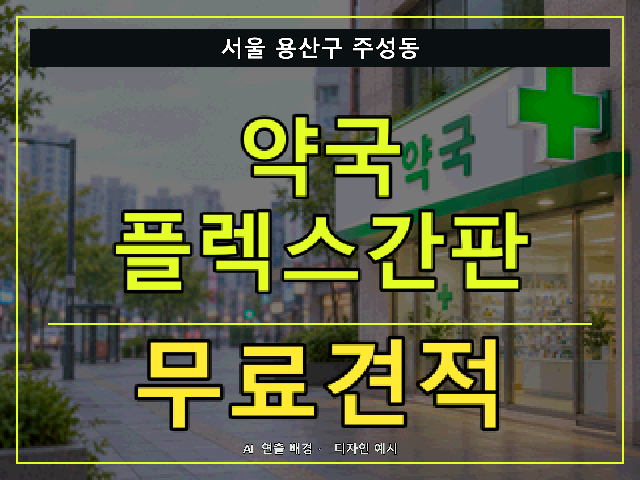 서울 용산구 주성동 약국 플렉스간판 무료견적 안내 썸네일 · AI 연출 배경
